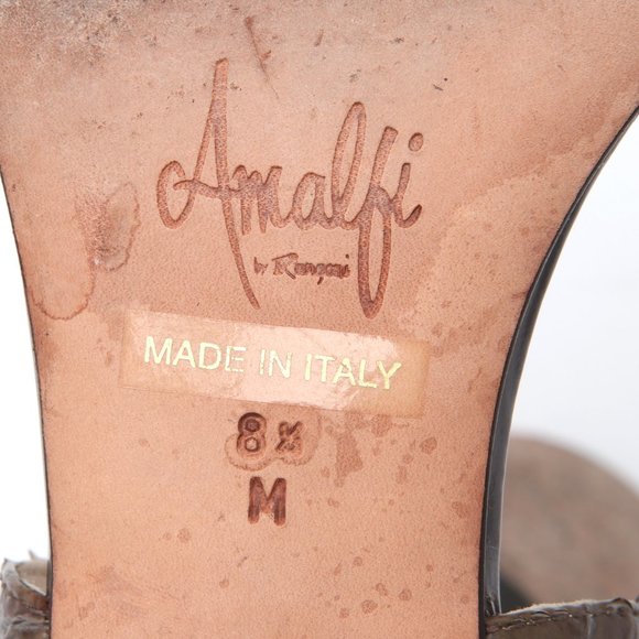 Amalfi by Rangoni Patent Leather Flat Sandals Reptile Print Brown Summer Italy - Picture 11 of 11